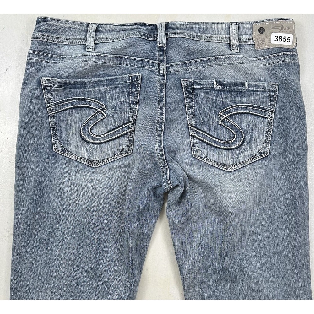 Silver Women's Sam Boyfriend Distressed Jeans 34x28‎ Blue Stretch Light Wash